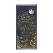 Fable England Woodland Meadow large rectangular navy scarf with moonlit forest, owls, rabbits and woodland wildlife