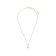 Full view of Fable England Gold Rose & Dagger Necklace showing the pendant, lobster clasp and extender chain