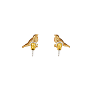 Reverse of gold robin earrings with posts and clutch-style earring backs