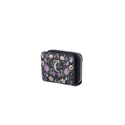 Angled view of Fable England Selene small purse showing its floral print and zip-around compartment