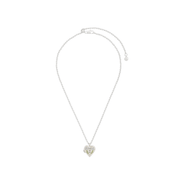 Full view of Fable England silver heart locket necklace with adjustable chain and lobster clasp