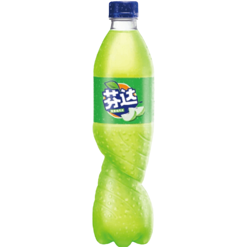 Fanta Apple China soda drink 500ml bottle with crisp sweet apple flavour