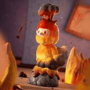 Farmer Bob Feeling You “Furious” mini erupting from smoky lava plume in fiery red and orange.
