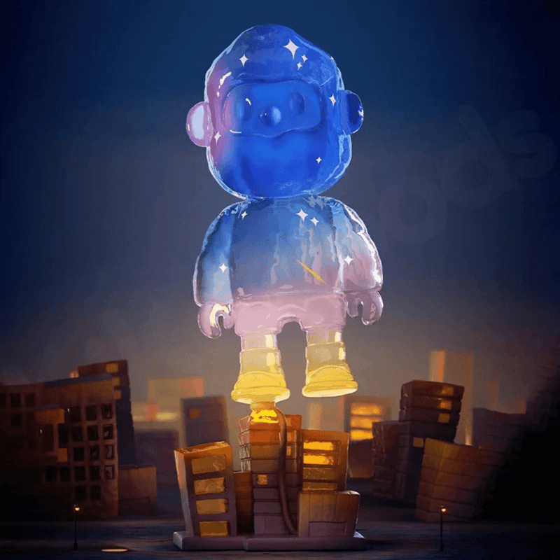 Hidden “Lonely” edition—giant transparent blue Bob hovering above cityscape at night.
