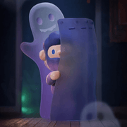 Farmer Bob Feeling You “Scared” figure hiding behind a shield while a cheeky ghost looms.
