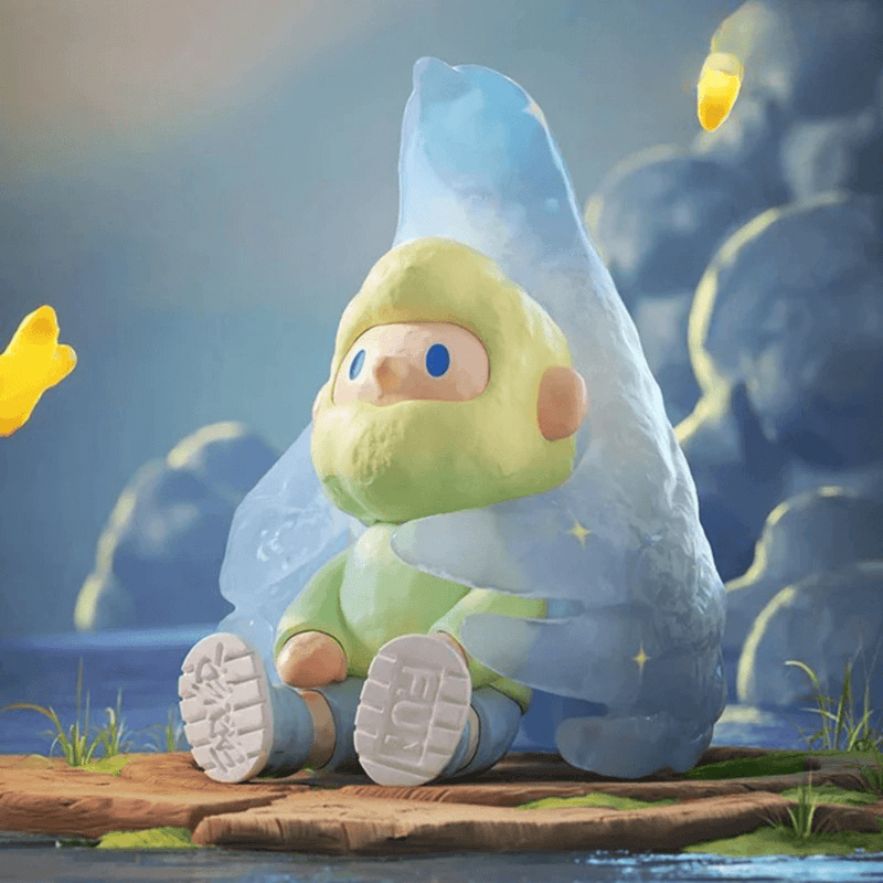 Farmer Bob Feeling You “Shy” mini-figure wrapped in a translucent blue cape with fluttering butterflies.
