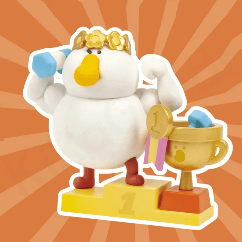 Rare hidden Hercule Fatgoose figure with gold trophy from the Dodowo Fat Goose GYM series