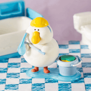 Squeaky Tappy Fat Goose figure cleaning with a mop and bucket