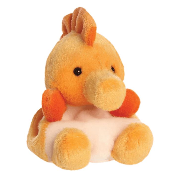 Felipe Seahorse Palm Pals plush toy with soft golden-orange body, peach belly, curled tail and rounded snout.