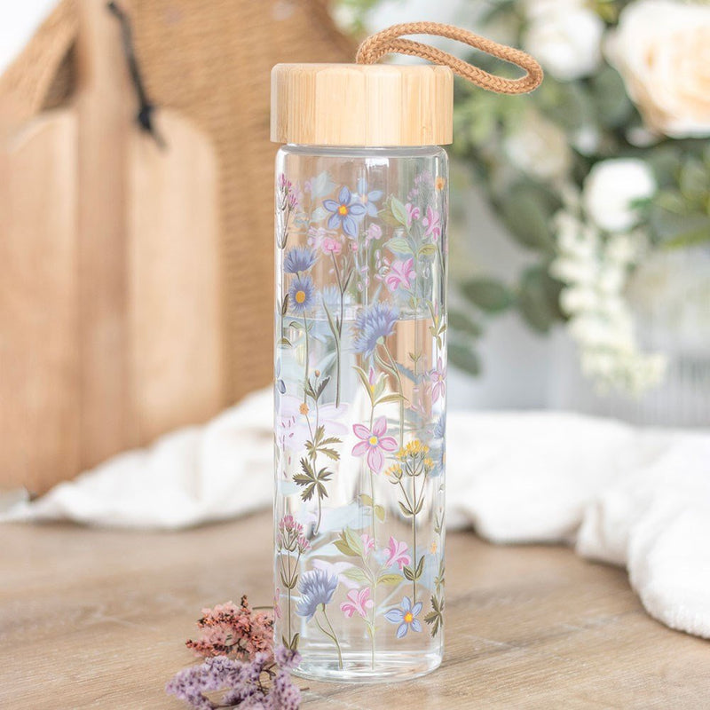 Floral Print Glass Water Bottle - Something Different Gift Shop