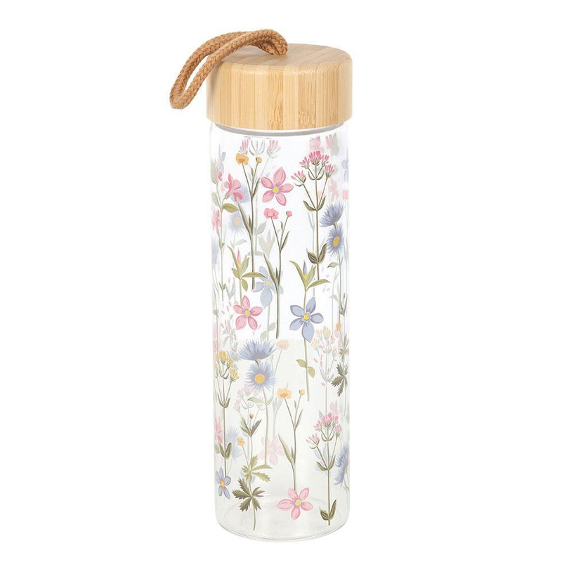 Floral Print Glass Water Bottle - Something Different Gift Shop