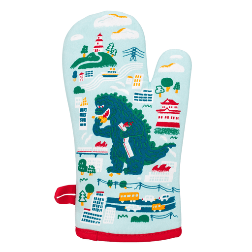 Back view of Fuck Yeah I Made Cookies oven mitt with monster design