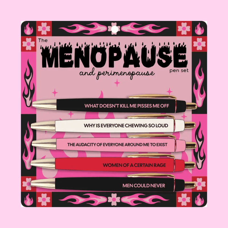 Fun Club Menopause and Perimenopause pen set with five funny hormonal rage slogan pens