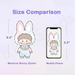 Infographic comparing the 8.3″ Macaron Bunny zZoton figure with a 5.5″ smartphone	