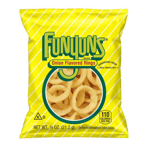 Front of Funyuns Original Onion Rings 21.2g American corn snack bag