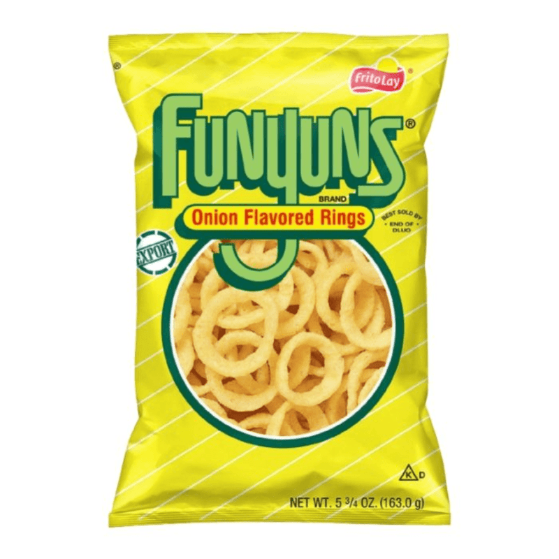 Front of Funyuns Original Onion Rings 163g big bag of American corn snacks