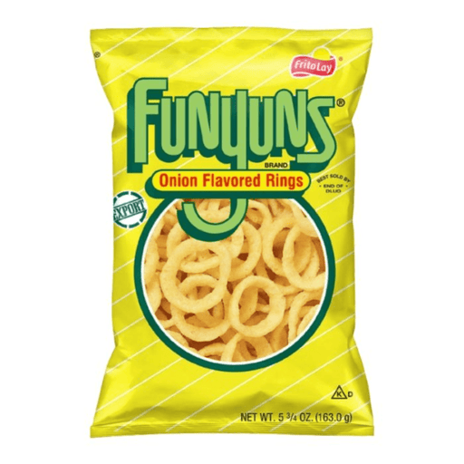 Front of Funyuns Original Onion Rings 163g big bag of American corn snacks