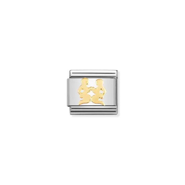 Nomination Classic Link with yellow-gold Gemini twins on stainless steel