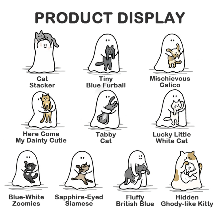 Ghody Behold My Cat product display showing all regular and hidden mini figures