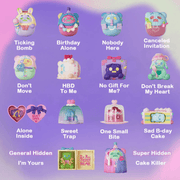 Product board showing all 12 Ghost Bear Birthday Alone Blind Box figures plus hidden “I’m Yours” & “Cake Killer”

