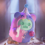 Super hidden “Cake Killer” Ghost Bear with splattered knife and party hat, half pink half blue cloak
