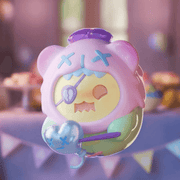“Don’t Break My Heart” Ghost Bear figure hugging a metallic broken-heart balloon – Birthday Alone Blind Box collectable
