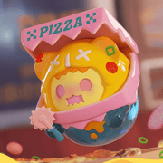 Ghost Bear Diner “Pizza” figure—yellow bear in pink stall roof, wielding tiny pizza cutter.
