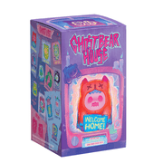 Ghost Bear House blind-box showing red Welcome Home mascot and series roster on purple box.

