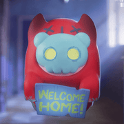Hidden variant—red devil Ghost Bear with skull mask holding weathered “Welcome Home!” sign.
