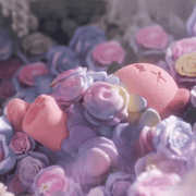 “Flower Grave” Baby Ghost Bear half-buried in pastel roses and succulents – The Secret Bear Garden mini-figure
