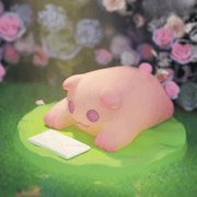 “Secret Letter” Baby Ghost Bear lounging on grass beside a sealed envelope – The Secret Bear Garden blind-box figure
