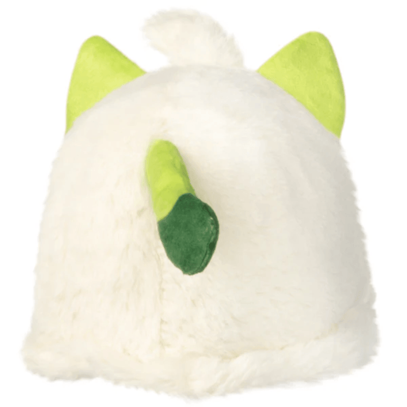 Back view of Squishable Alter Egos Ghost Kitty Plush showing green ears and striped tail