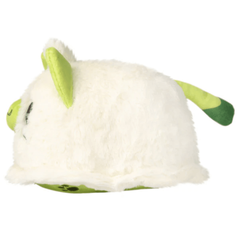 Side view of Squishable Alter Egos Ghost Kitty Plush with fluffy white body and green tail
