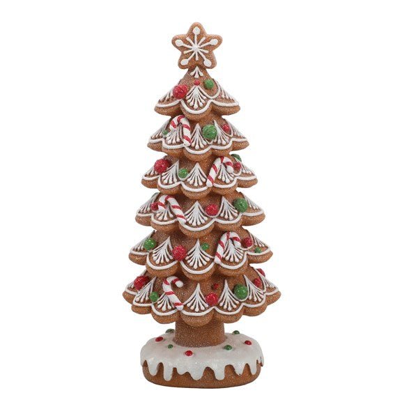 27cm gingerbread Christmas tree with white icing and candy canes

