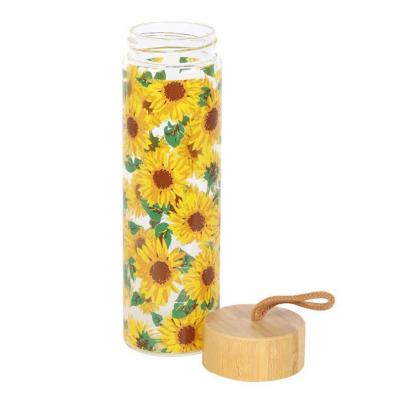 Glass And Bamboo Water Bottle - Sunflower - Something Different Gift Shop