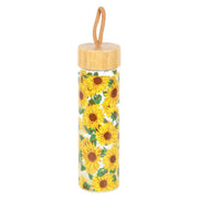 Glass And Bamboo Water Bottle - Sunflower - Something Different Gift Shop