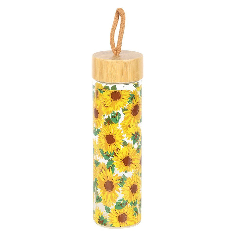 Glass And Bamboo Water Bottle - Sunflower - Something Different Gift Shop
