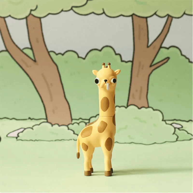 Tall yellow Giraffe figure from the GODGWAWA Weird Animals blind box collection