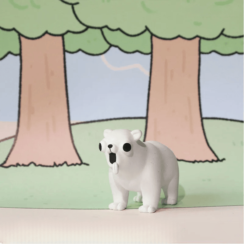 White Bear figure with quirky expression from the GODGWAWA Weird Animals series