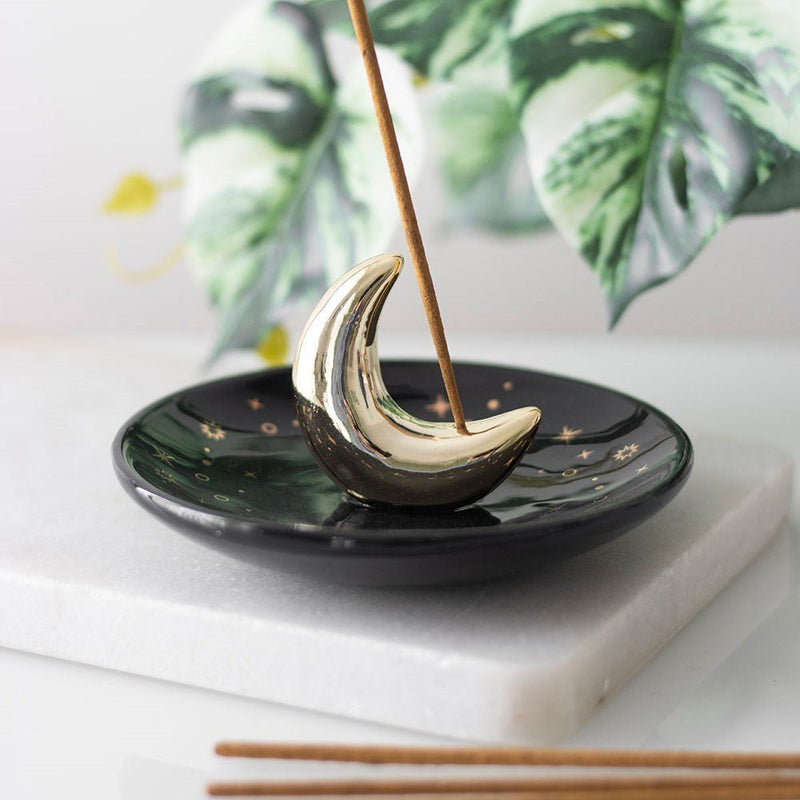 Gold Crescent Moon Incense Stick Holder - Something Different Gift Shop