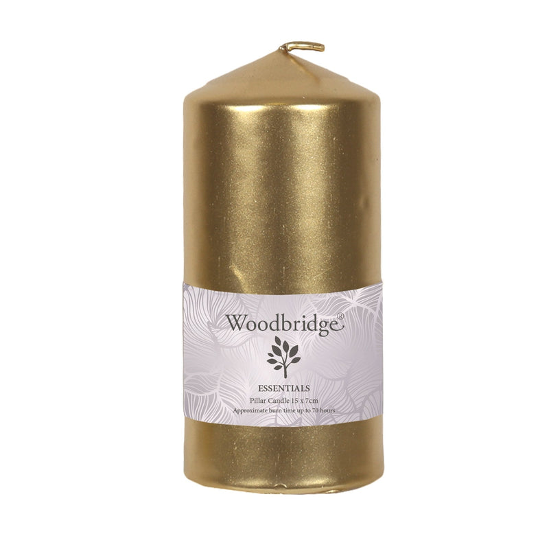 Gold Metallic Unscented Pillar Candle 15x7cm - Something Different Gift Shop