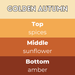 Golden Autumn scent card with wax melt fragrance details and themed background