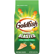 Front of Goldfish Flavor Blasted Xtra Cheesy Pizza Crackers 187g bag