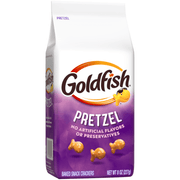 Side view of Goldfish Pretzel baked American snack crackers