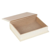 Front view of white Good Vibes book shaped storage box
