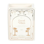 White Good Vibes book vase for flowers and reading nook decor