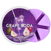 Purple Grape Soda wax melt with fizzy grape drink, pears, and vibrant retro background.
