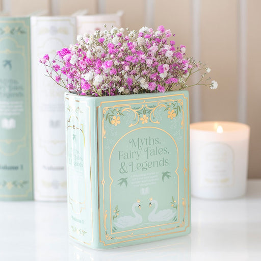 Book shaped vases for flowers displayed as bookish home decor
