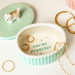 Open green oval cat trinket pot showing You’re purrfect message inside