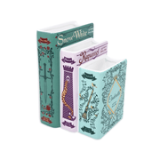 Angled view of Grimm’s Fairy-Tale ceramic book vase with three open compartments